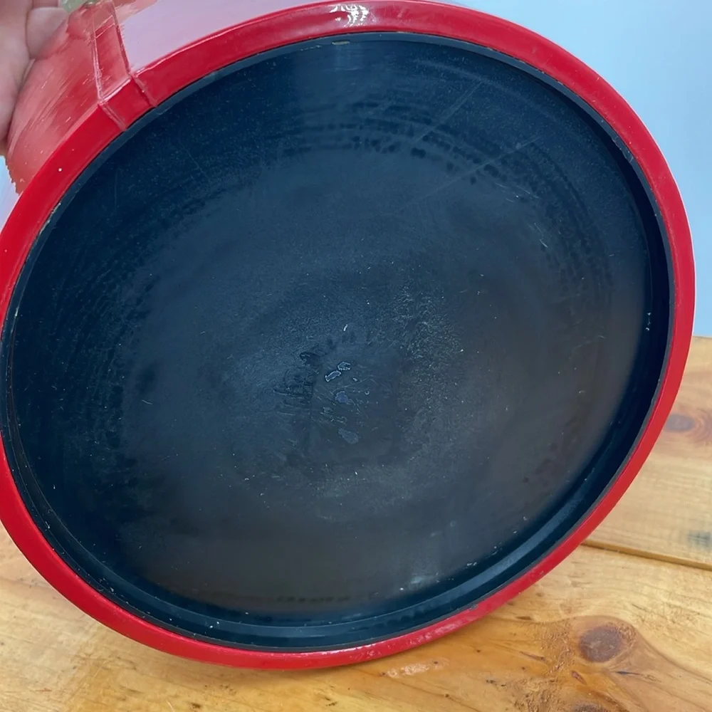 Vintage 60’s Red Mid Century Ice Bucket w/ Scoop Mod Acrylic Handle Barware